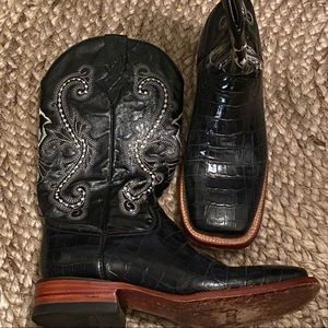 FERRINI Black Alligator Western Cowgirl Boots 10B
